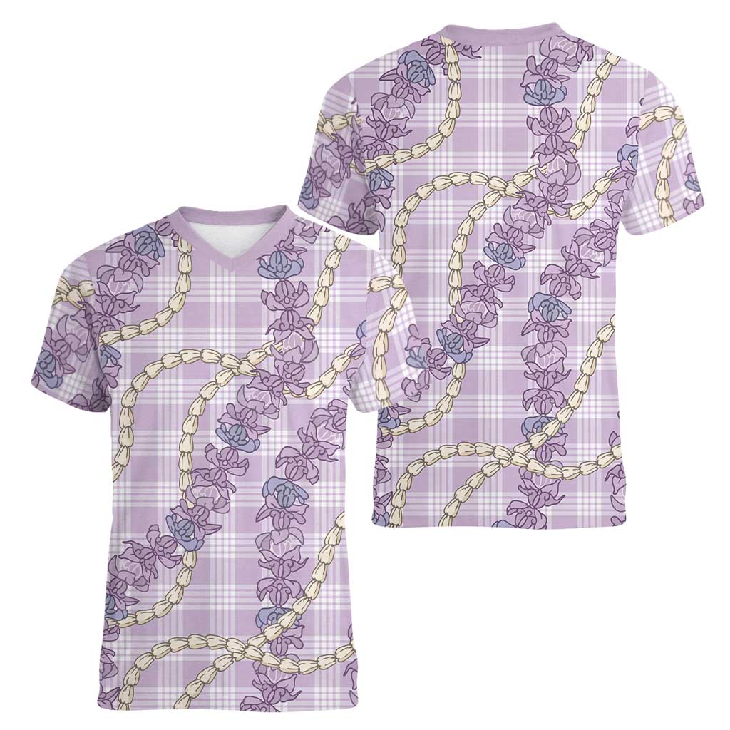 Pua Kalaunu Lei Women V-Neck T-Shirt Palaka Pattern