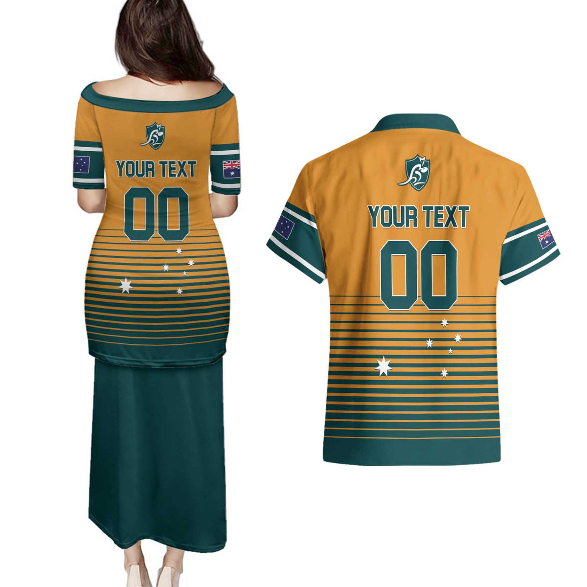 Custom Rugby Australia Couples Matching Puletasi and Hawaiian Shirt Junior Wallabies Go Champions