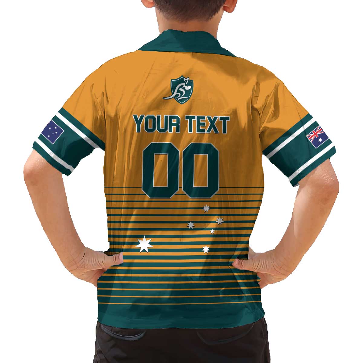 Custom Rugby Australia Family Matching Off The Shoulder Long Sleeve Dress and Hawaiian Shirt Junior Wallabies Go Champions LT01 - Polynesian Pride