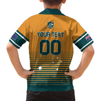 Custom Rugby Australia Family Matching Off The Shoulder Long Sleeve Dress and Hawaiian Shirt Junior Wallabies Go Champions LT01 - Polynesian Pride