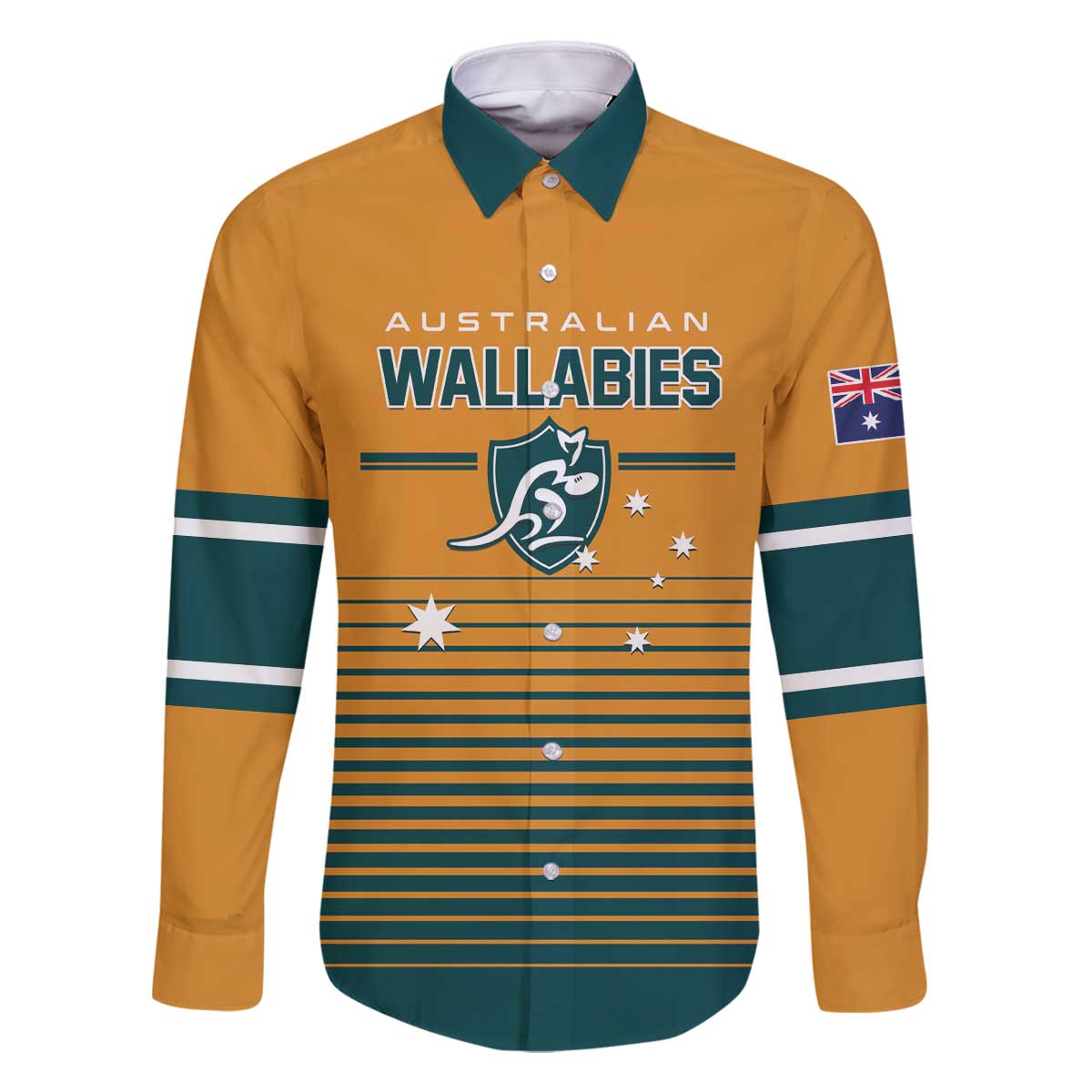 Custom Rugby Australia Family Matching Off The Shoulder Long Sleeve Dress and Hawaiian Shirt Junior Wallabies Go Champions LT01 Dad's Shirt - Long Sleeve Yellow - Polynesian Pride