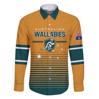 Custom Rugby Australia Family Matching Off The Shoulder Long Sleeve Dress and Hawaiian Shirt Junior Wallabies Go Champions LT01 Dad's Shirt - Long Sleeve Yellow - Polynesian Pride
