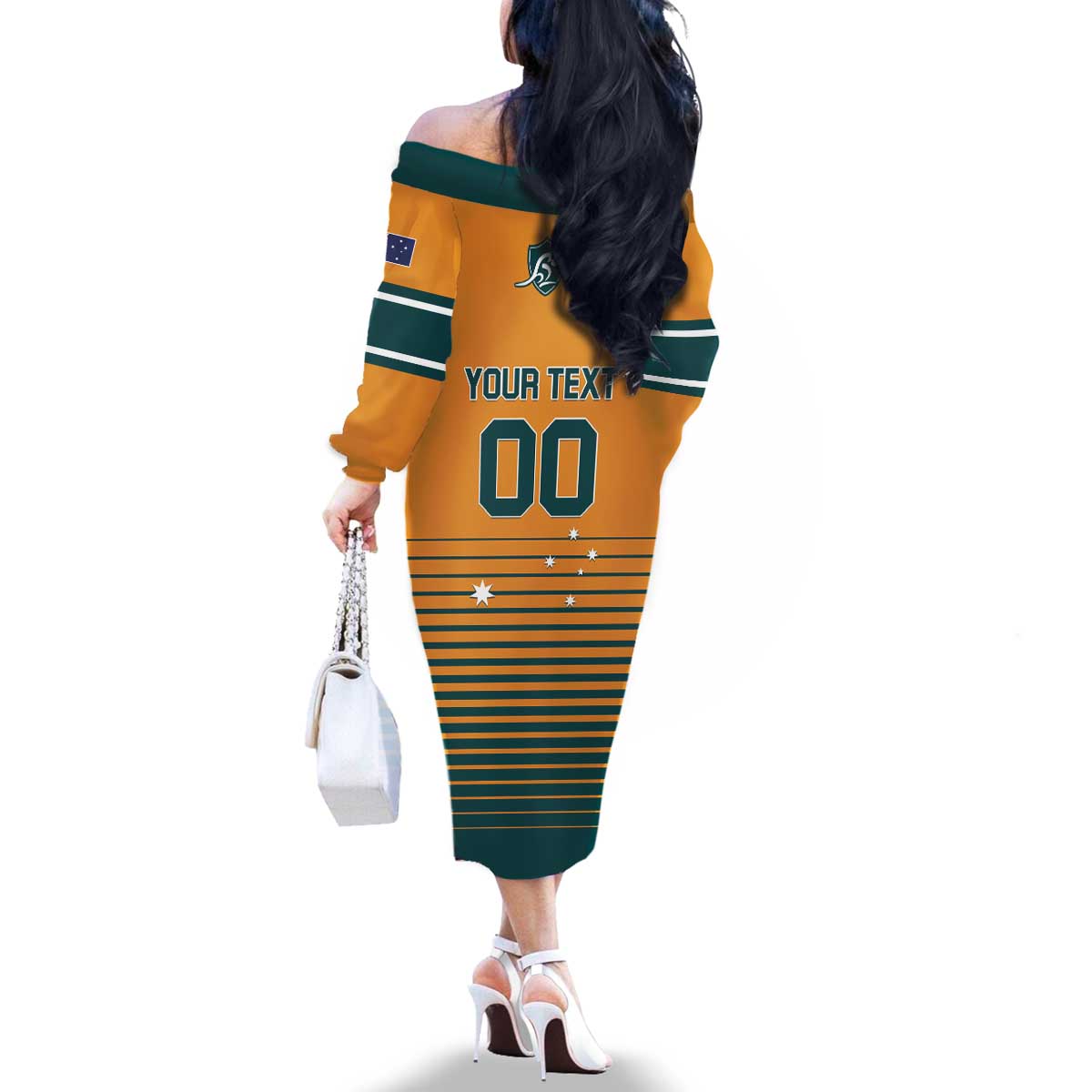 Custom Rugby Australia Family Matching Off The Shoulder Long Sleeve Dress and Hawaiian Shirt Junior Wallabies Go Champions LT01 - Polynesian Pride