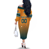 Custom Rugby Australia Family Matching Off The Shoulder Long Sleeve Dress and Hawaiian Shirt Junior Wallabies Go Champions LT01 - Polynesian Pride