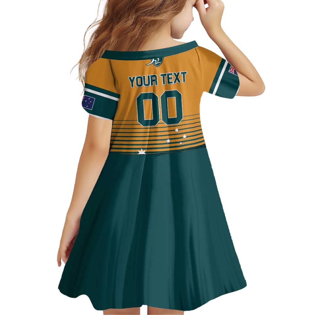 Custom Rugby Australia Family Matching Off Shoulder Short Dress and Hawaiian Shirt Junior Wallabies Go Champions