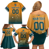 Custom Rugby Australia Family Matching Off Shoulder Short Dress and Hawaiian Shirt Junior Wallabies Go Champions