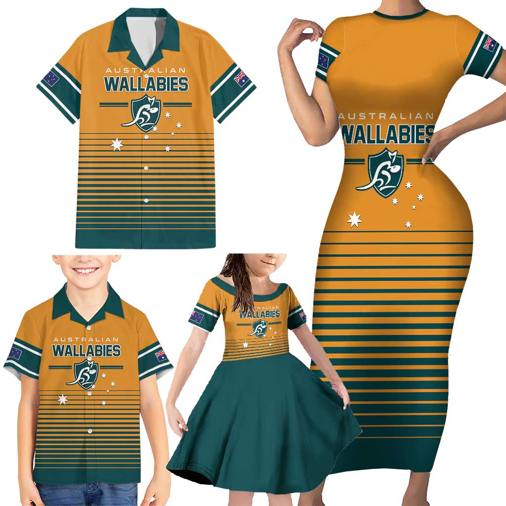 Custom Rugby Australia Family Matching Short Sleeve Bodycon Dress and Hawaiian Shirt Junior Wallabies Go Champions LT01 - Polynesian Pride