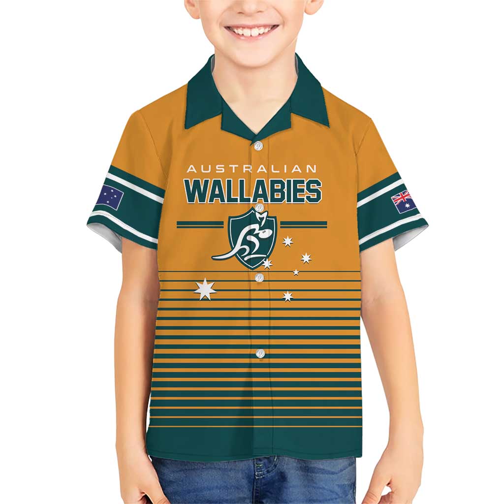 Custom Rugby Australia Family Matching Short Sleeve Bodycon Dress and Hawaiian Shirt Junior Wallabies Go Champions LT01 Son's Shirt Yellow - Polynesian Pride