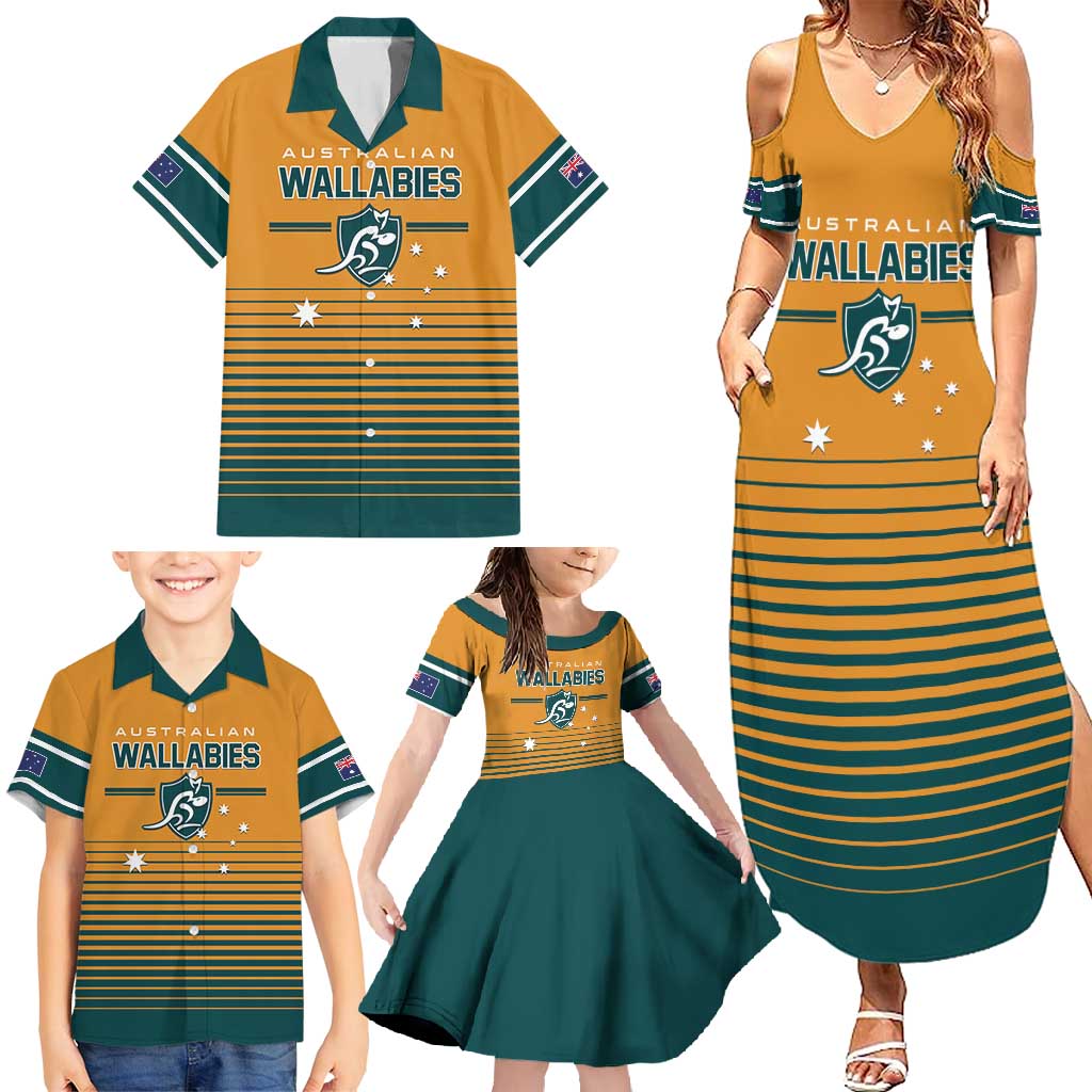 Custom Rugby Australia Family Matching Summer Maxi Dress and Hawaiian Shirt Junior Wallabies Go Champions