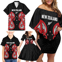 Custom Rugby New Zealand Family Matching Off Shoulder Short Dress and Hawaiian Shirt Baby Black Go Champions