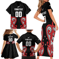 Custom Rugby New Zealand Family Matching Short Sleeve Bodycon Dress and Hawaiian Shirt Baby Black Go Champions