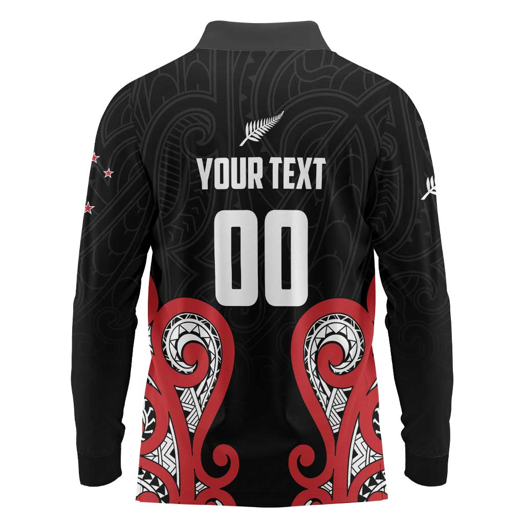 Custom Rugby New Zealand Long Sleeve Polo Shirt Baby Black Go Champions