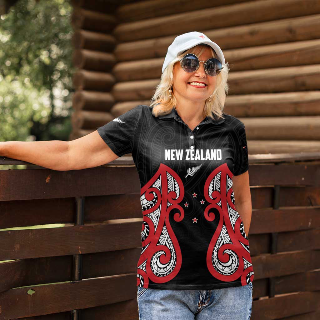 Custom Rugby New Zealand Women Polo Shirt Baby Black Go Champions