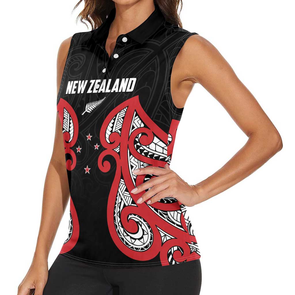 Custom Rugby New Zealand Women Sleeveless Polo Shirt Baby Black Go Champions