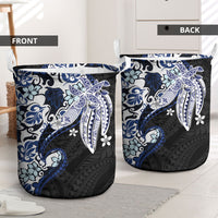 Monstera Plumeria Flowers Blue Laundry Basket Polynesian Pattern