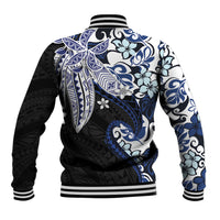 Monstera Plumeria Flowers Blue Baseball Jacket Polynesian Pattern