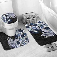 Monstera Plumeria Flowers Blue Bathroom Set Polynesian Pattern