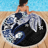 Monstera Plumeria Flowers Blue Beach Blanket Polynesian Pattern
