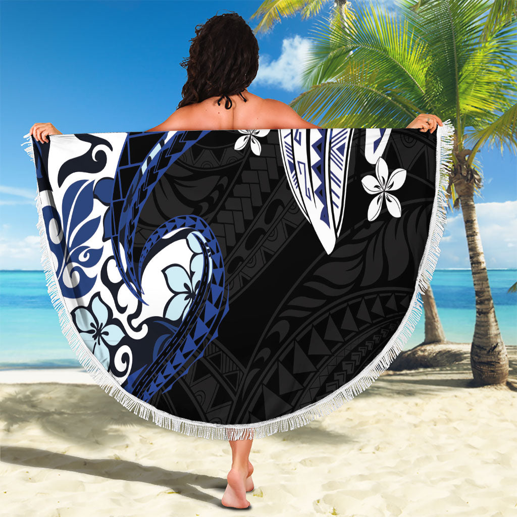 Monstera Plumeria Flowers Blue Beach Blanket Polynesian Pattern