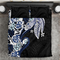 Monstera Plumeria Flowers Blue Bedding Set Polynesian Pattern