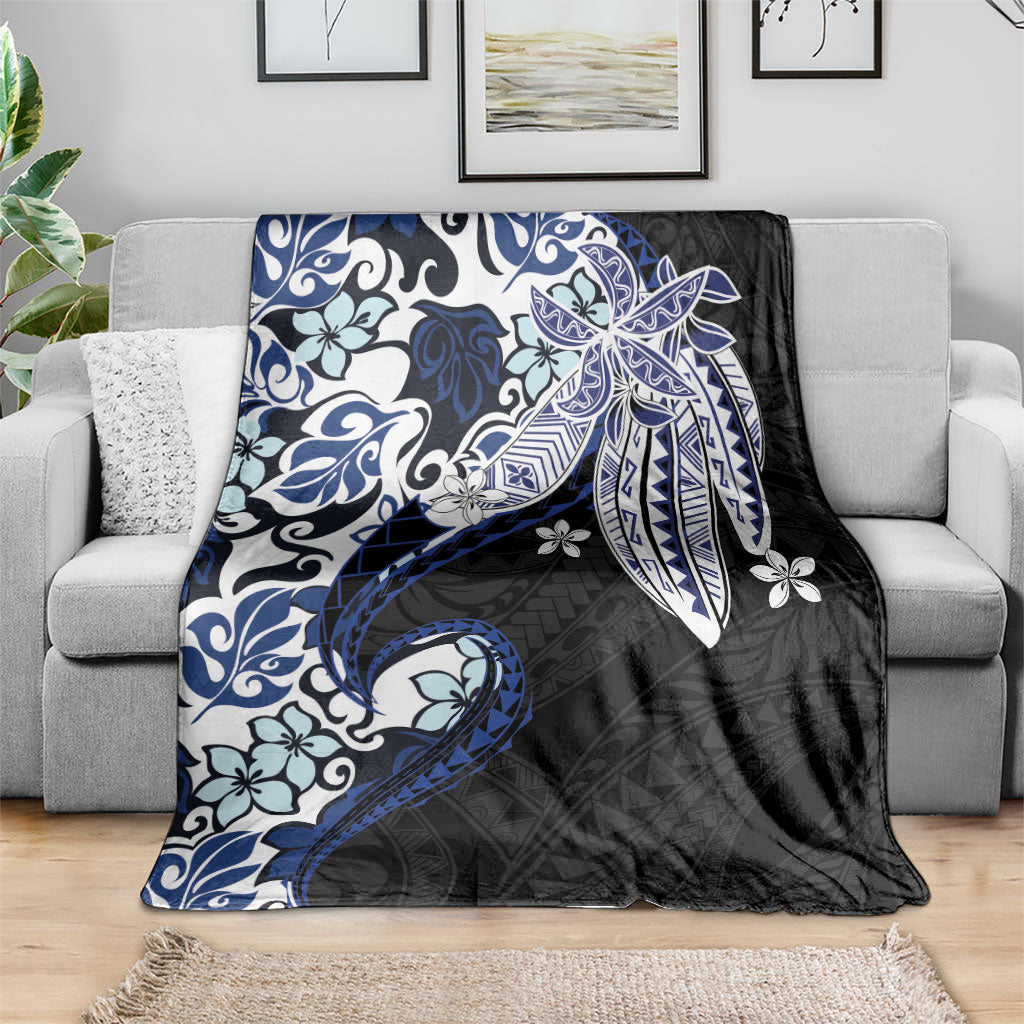 Monstera Plumeria Flowers Blue Blanket Polynesian Pattern