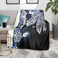 Monstera Plumeria Flowers Blue Blanket Polynesian Pattern