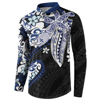 Monstera Plumeria Flowers Blue Button Sweatshirt Polynesian Pattern