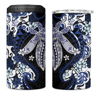Monstera Plumeria Flowers Blue 4 in 1 Can Cooler Tumbler Polynesian Pattern