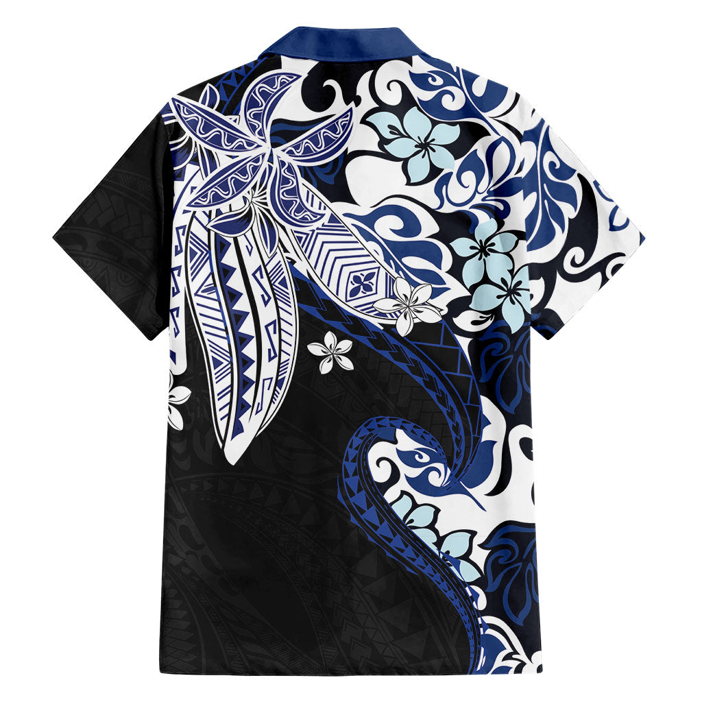 Monstera Plumeria Flowers Blue Family Matching Long Sleeve Bodycon Dress and Hawaiian Shirt Polynesian Pattern LT01 - Polynesian Pride