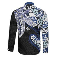 Monstera Plumeria Flowers Blue Family Matching Long Sleeve Bodycon Dress and Hawaiian Shirt Polynesian Pattern LT01 - Polynesian Pride