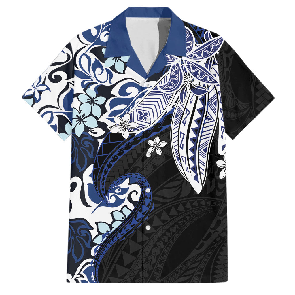 Monstera Plumeria Flowers Blue Family Matching Mermaid Dress and Hawaiian Shirt Polynesian Pattern