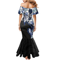 Monstera Plumeria Flowers Blue Family Matching Mermaid Dress and Hawaiian Shirt Polynesian Pattern