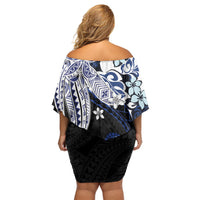 Monstera Plumeria Flowers Blue Family Matching Off Shoulder Short Dress and Hawaiian Shirt Polynesian Pattern
