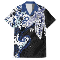 Monstera Plumeria Flowers Blue Family Matching Puletasi and Hawaiian Shirt Polynesian Pattern