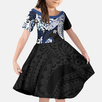 Monstera Plumeria Flowers Blue Family Matching Short Sleeve Bodycon Dress and Hawaiian Shirt Polynesian Pattern LT01 Daughter's Dress Blue - Polynesian Pride