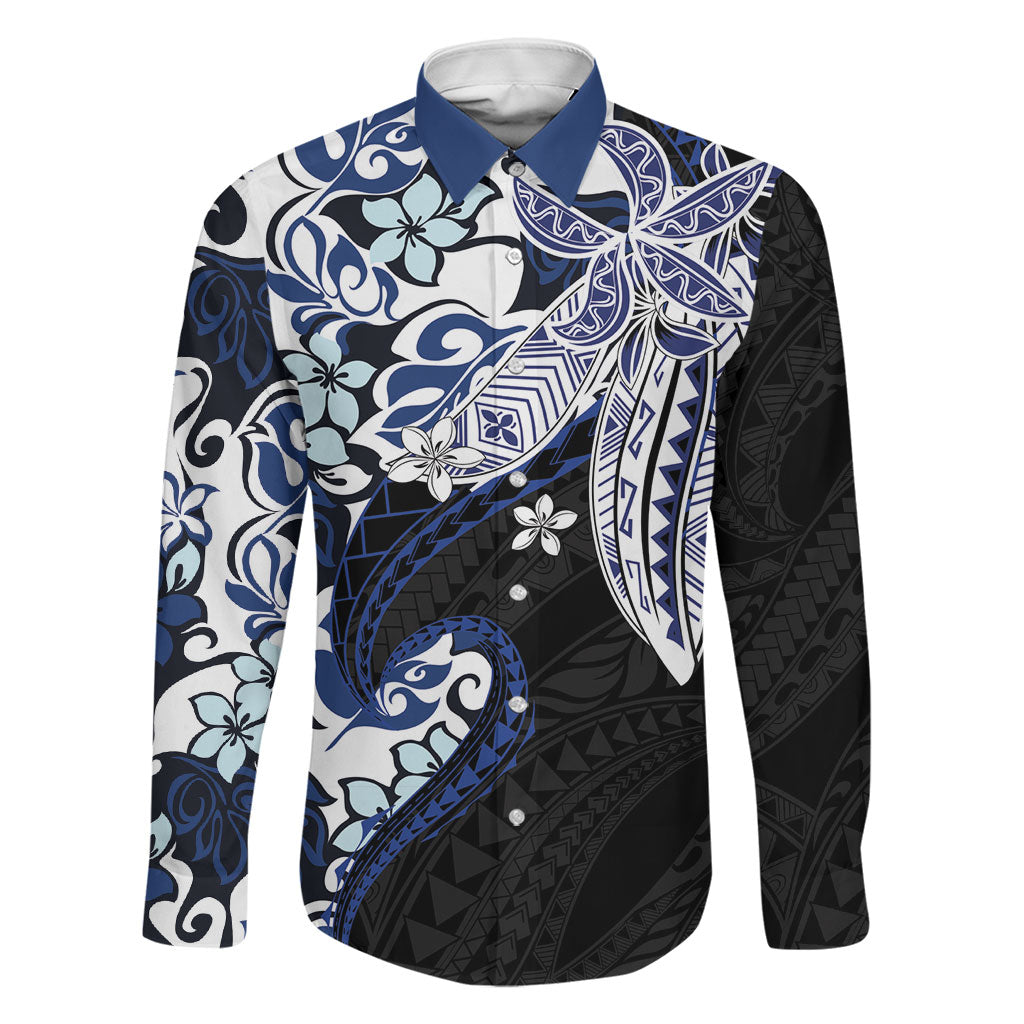 Monstera Plumeria Flowers Blue Family Matching Summer Maxi Dress and Hawaiian Shirt Polynesian Pattern