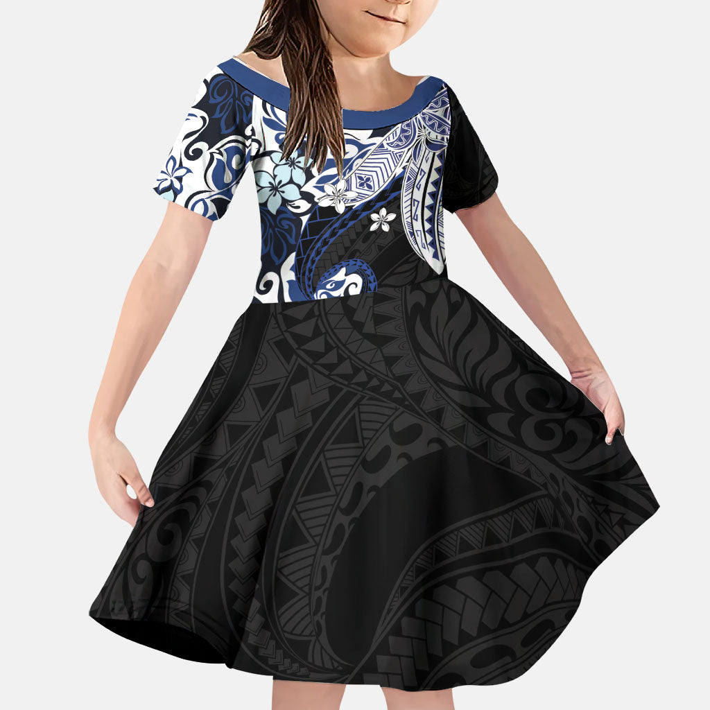 Monstera Plumeria Flowers Blue Family Matching Tank Maxi Dress and Hawaiian Shirt Polynesian Pattern