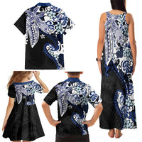 Monstera Plumeria Flowers Blue Family Matching Tank Maxi Dress and Hawaiian Shirt Polynesian Pattern