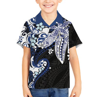 Monstera Plumeria Flowers Blue Family Matching Tank Maxi Dress and Hawaiian Shirt Polynesian Pattern