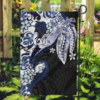 Monstera Plumeria Flowers Blue Garden Flag Polynesian Pattern