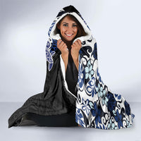 Monstera Plumeria Flowers Blue Hooded Blanket Polynesian Pattern