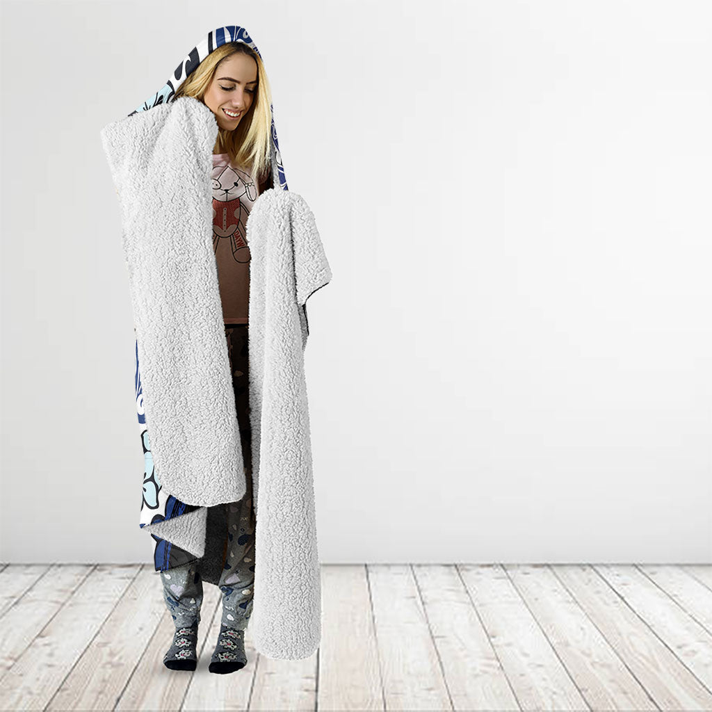 Monstera Plumeria Flowers Blue Hooded Blanket Polynesian Pattern