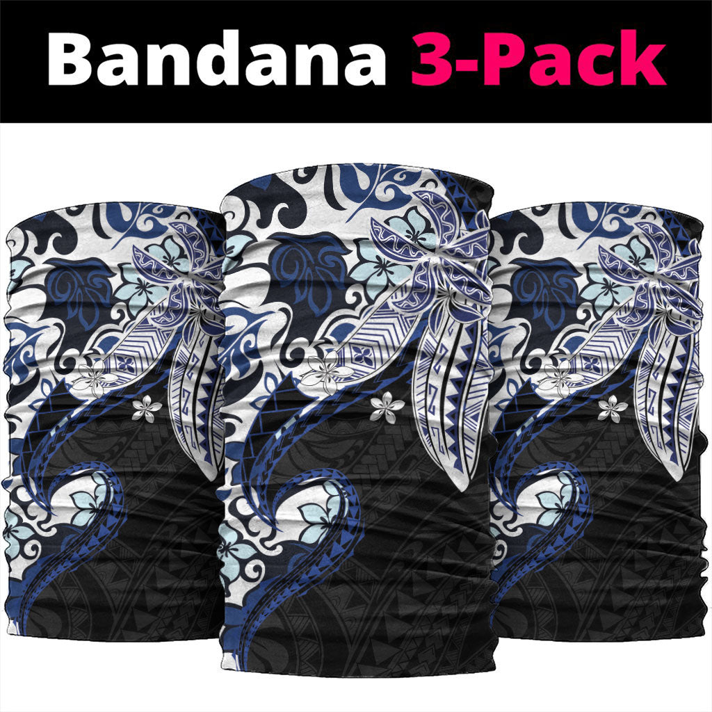 Monstera Plumeria Flowers Blue Neck Gaiter Polynesian Pattern