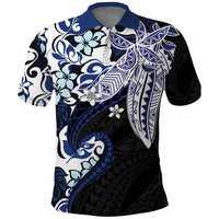 Monstera Plumeria Flowers Blue Polo Shirt Polynesian Pattern