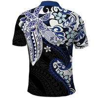 Monstera Plumeria Flowers Blue Polo Shirt Polynesian Pattern