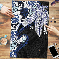 Monstera Plumeria Flowers Blue Puzzle Polynesian Pattern