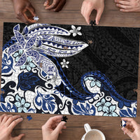 Monstera Plumeria Flowers Blue Puzzle Polynesian Pattern