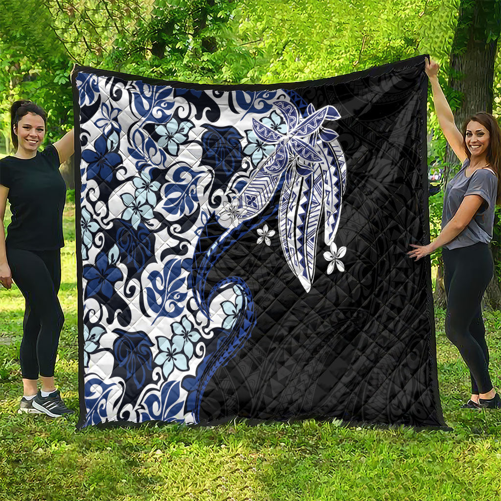 Monstera Plumeria Flowers Blue Quilt Polynesian Pattern