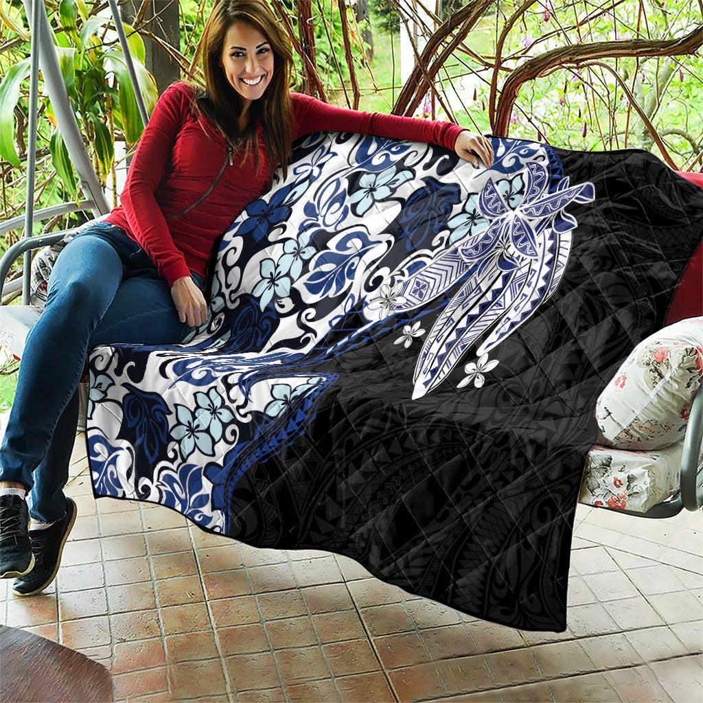 Monstera Plumeria Flowers Blue Quilt Polynesian Pattern
