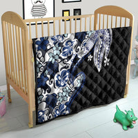 Monstera Plumeria Flowers Blue Quilt Polynesian Pattern